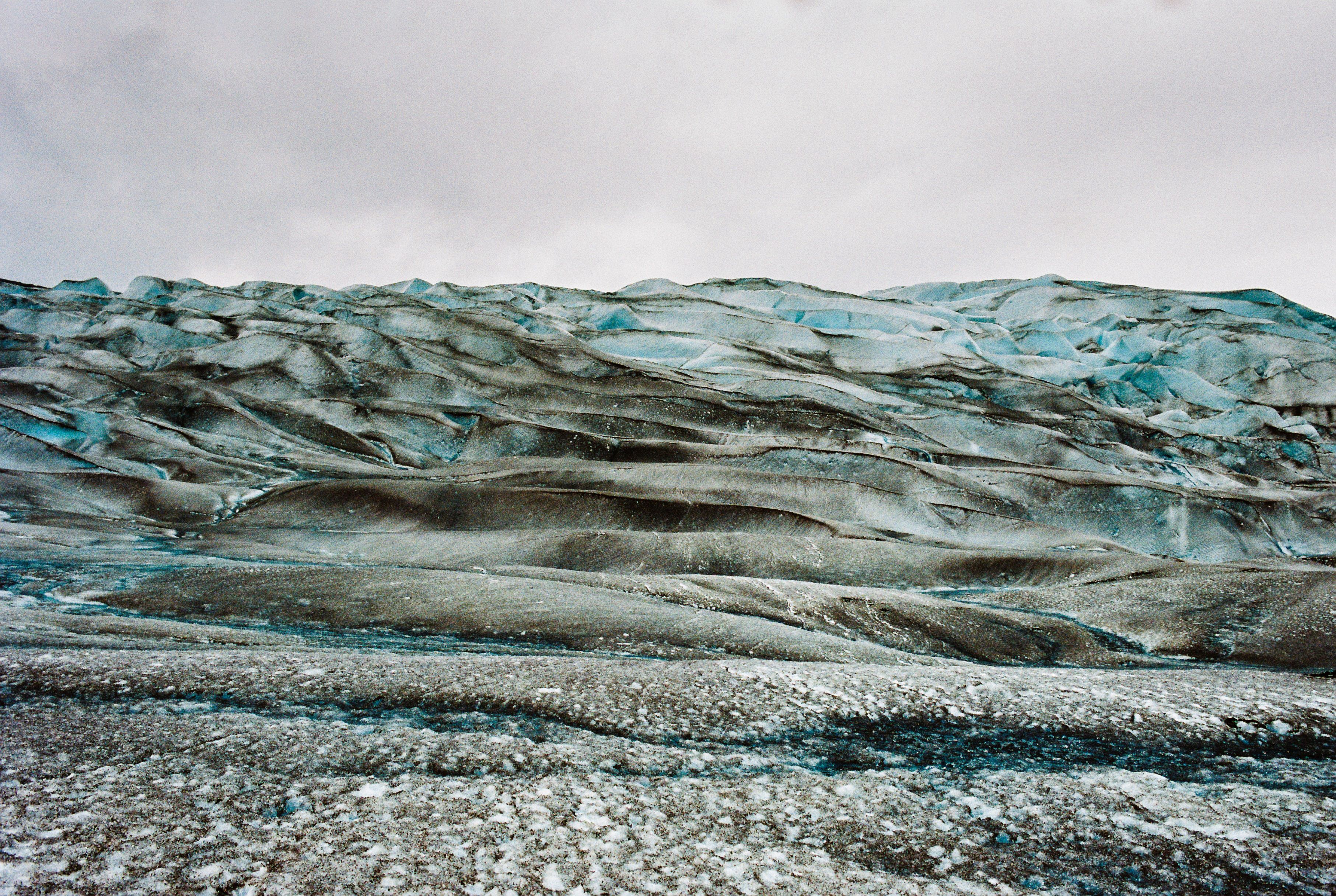 A landscape photo of hills made of ice